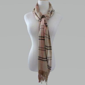 Cejon Tan Plaid Scarf with Fringe